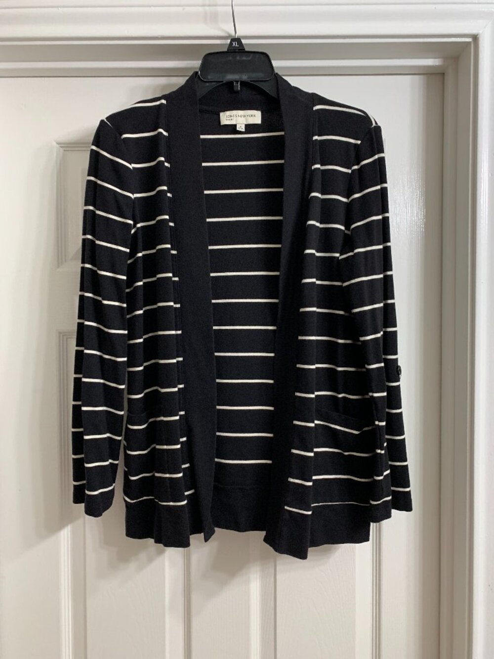 Jones New York Sport Women's Black and White Striped Sweater, Size Medium